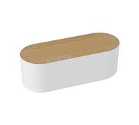 D-Line EU/CTUSMLO/SW Boîte de Rangement pour Câbles, Boîte Cache-Câble, Cache Multiprise, Garder les Câbles Bien Rangés - Blanc avec Couvercle de Bois, Petite 325 (L) x 125 (W) 115 mm (H)