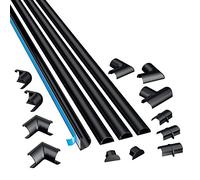 D-Line Goulotte Passe-Câbles 20x10mm, Multipack 4m - Profil Demi-Rond, Cache-Fils Auto-Adhésif, Gestion des Câbles - 4X Longueurs 1 m (20 mm l x 10 mm h) avec Accessoires - Noir