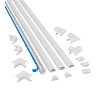D-Line Goulotte Passe-Câbles 20x10mm, Multipack 4m - Profil Demi-Rond, Cache-Fils Auto-Adhésif, Gestion des Câbles - 4X Longueurs 1 m (20 mm l x 10 mm h) avec Accessoires - Blanc