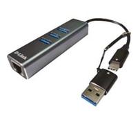 D-Link Adaptateur USB-C/USB vers Gigabit Ethernet avec 3 ports USB 3.0 DUB-2332