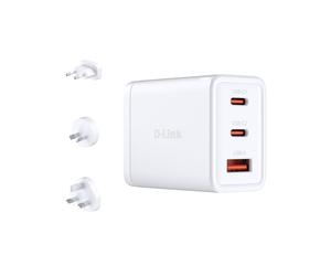 D-Link DCP-651 Chargeur Secteur Universel 65W, 2x USB-C Power Delivery 3.0 & Quick Charge 4, 1x USB-A 22.5W, Protections Multiples, Blanc