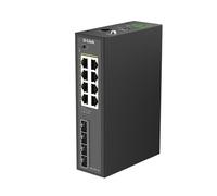 D-Link DIS-210G-12P Switch Industriel Gigabit Smart Managed PoE+, 8 Ports 1G PoE+, 4 SFP, 240W, Montage Rail DIN, IP40, ERPS, Double Alimentation DC, -40 à 75°C