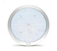 D-lite Plafonnier LED 12v pour Camping Car, 22CM Ronde Ultra Plat, Lumière 3000K Blanc Chaud Dimmable avec Veilleuse Bleue, Éclairage Intérieur pour Caravane, Fourgon, Bateau, Chromé