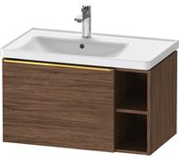 D-Neo Duravit Meuble sous-lavabo suspendu, 784x440x452mm, 1 tiroir, 1 compartiment ouvert sur le côté droit, avec poignée or poli, DE4258034210000, Couleur: Décor noyer foncé mat