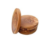 D.O.M. Sous-verres ROND Ø env. 12 cm en bois d'olivier Lot de 6 pièces.