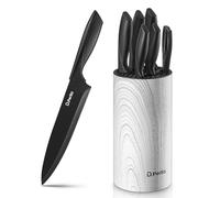 D.Perlla 7 Pièces Set Couteau Cuisine en Acier Inoxydable, Bloc Couteaux Cuisine Verticale, Manche Confortable Ergonomique Ensemble de Couteau, Noir