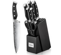 D.Perlla Couteau Cuisine, Bloc de Couteaux 7 pièces avec Affûteur Intégré, Bloc de Bois Noir, Couteaux Ciseaux, Acier Inoxydable, Manche Noir