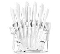 D.Perlla Couteau de Cuisines 16 Pièces, Acier, Revêtement Antiadhésif Blanc