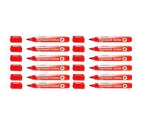 D.RECT 2160 Lot de 12 marqueurs permanents imperméables à pointe ronde pour de nombreuses surfaces Rouge