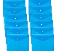 D.RECT 5530 Lot de 12 porte-documents A4 avec fermeture à bouton pour l'école et le bureau, organiseur d'enveloppes pour documents et lettres, bleu