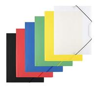 D.RECT Chemise à élastiques A4 en plastique - Dossier avec rabats, fermeture sécurisée - Lot de 6 couleurs assorties