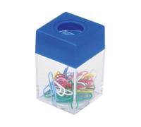 D.RECT Distributeur Magnétique de Trombones - Boîte Carrée Transparente avec Couvercle Noir ou Bleu - Pratique et Toujours à Portée de Main - Pour Bureau, Maison, École