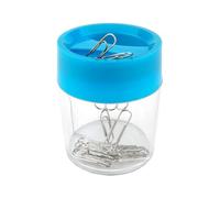 D.RECT Distributeur Magnétique de Trombones - Boîte Ronde Transparente avec Couvercle Noir ou Bleu - Pratique et Toujours à Portée de Main - Pour Bureau, Maison, École