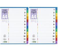 D.RECT Intercalaires A4 PP12-12 intercalaires à anneaux - Chiffres 1-12 - Multicolores - Séparateur de couleur en polypropylène (Lot de 2)