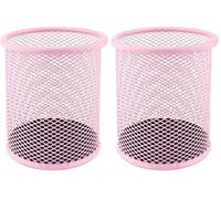 D.RECT KOMO Pot à Crayons Métal Mesh Rond - Organisateur de Bureau Stable - Gain de Place - Hauteur 98 mm, Ø 91 mm - Rose Poudré (Lot de 2)