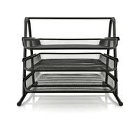 D.RECT KOMO Trieur de Bureau 3 Niveaux - Corbeille à Courrier Métal Mesh - Plateaux Coulissants pour Documents A4 - Pieds Antidérapants - 350×297×275 mm - Noir