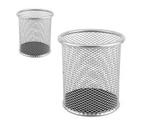 D.RECT - Lot de 2 - Porte-crayons en métal | Porte-stylo rond en métal métallique | Tasse multifonction en maille pour stylo à bille Ø 91 mm argenté