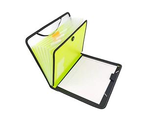 D.RECT - Mallette Carnet 7 compartiments A4 Extensible Organiseur portable Élastique rond avec bouton de fermeture Citron vert