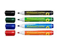 D.RECT | Marqueur de Tableau Blanc 3160 | Pour Tableaux blancs et Flipcharts | Marqueurs Pour Tableau en Verre Essuyable Pointe Ronde Lot de 4 | (Bleu, Noir, Rouge, Vert)