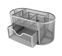 D.RECT Organiseur de bureau | Porte-crayons en métal | Étagère de bureau avec porte-notes en maille | 350 x 297 x 275 mm Argent
