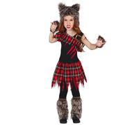 FIESTAS GUIRCA | Costume Scottish Wolf Girl Enfant (3-4 ans) - Cagoule, Couvre-bottes, Gants et Robe - Costumes de Loup pour Halloween, Carnaval et Fêtes Costumées - Idéal pour Filles - Noir et Rouge