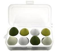 D.Sirez 's Lot de 8 éponges de maquillage avec boîte de rangement en plastique transparent - Éponges douces, réutilisables, sans latex pour fond de teint, mélange, contour et poudre - Pour tous les