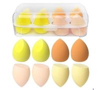 D.Sirez 's Lot de 8 éponges de maquillage avec boîte de rangement en plastique transparent - Éponges douces, réutilisables, sans latex pour fond de teint, mélange, contour et poudre - Pour tous les