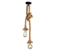 d.Stil Lustre Suspension en corde de chanvre double-tête E27*2 Douille Lumière pendante industrielle style rétro Creative Lampe réglable DIY pour salon café restaurant Hall (Jaune, 120cm)