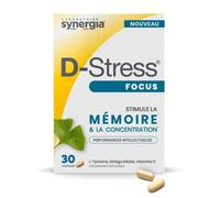 Synergia Complément alimentaire D‑Stress Focus – L‑Tyrosine, Ginkgo biloba, Vitamine C – 30 comprimés