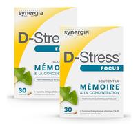D-STRESS FOCUS Lot de 2X30 Comprimés | L-Tyrosine, Ginkgo biloba et Vitamine C | Stimule la mémoire et la concentration | Vegan, Sans Gluten, Sans Soja, Sans OGM | Origine France