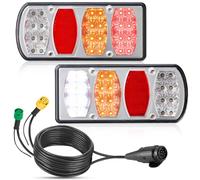 D-TECH Kit Feux Remorque 13 Broches 7 Fonctions 12V/24V Feux Arrière LED Étanche avec Faisceau 5,5 m + Rallonge 25 cm pour Ajouter Éclairage de Plaque Feu Antibrouillard Feux Gabarit et Recul