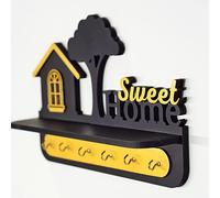 D Unique Home Decor Porte-clés moderne et élégant en bois avec 6 crochets - Noir et doré - Décoration murale (Sweet Home -2)
