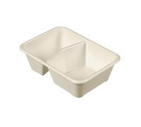 D-Work Barquettes 2 Compartiments avec Pulpe de Canne Biodégradable - 50 Pièces - 179 x 127 x 55 mm - 705 ml (445+260 ml) - Résistantes aux Graisses - Adaptées au Micro-ondes
