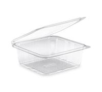 D-Work Lot de 60 Barquettes Carrées 1500 ml PET avec Couvercle Attenant - Hermétiques, Empilables, Recyclables - Usage Froid - Transparentes - Idéal Salades, Poke Bowls, Traiteurs
