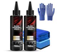 D1 Glass Polishing Liquid, Anti-Fog Hydrophobic Coating Spray, Car Glass Polishing Compound Windshield Cleanerglass Oil Film Remover with Sponge, Removes Swirls,Scratches,Wiper Marks&Oil Film (2PCS)