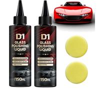 D1 Glass Polishing Liquid, Auto Glass Scratch Care Polishing Fluid, Anti-Fog Hydrophobic Coating Spray, Scratches, Wiper Marks & Oil Film with Sponge (2Pcs)