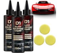 D1 Glass Polishing Liquid, Auto Glass Scratch Care Polishing Fluid, Anti-Fog Hydrophobic Coating Spray, Scratches, Wiper Marks & Oil Film with Sponge (3Pcs)