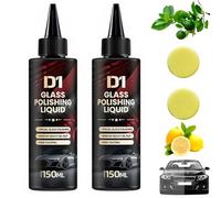 D1 Glass Polishing Liquid, Car Glass Oil Film Remover & Auto Scratch Repair Compound, Car Scratch Remover, Anti-Fog Hydrophobic Coating Spray, Scratches, Wiper Marks & Oil Film with Sponge (2pcs)