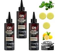 D1 Glass Polishing Liquid, Car Glass Oil Film Remover & Auto Scratch Repair Compound, Car Scratch Remover, Anti-Fog Hydrophobic Coating Spray, Scratches, Wiper Marks & Oil Film with Sponge (3pcs)