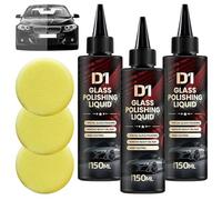 D1 Glass Polishing Liquid Glass Car Polish, Auto Polishing Compound Windshield Cleaner Oil Film Remover, Anti-Fog Hydrophobic Coating Spray, Scratches, Wiper Marks & Oil Film with Sponge(3pcs)