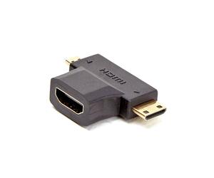 D2 Diffusion Adaptateur HDMI Type A Femelle vers Mini-HDMI et Micro-HDMI Mâle - Contacts Or - Connecteurs Droit - Noir - Réf. D2ADPMICROMINIHDMI