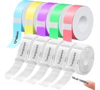 D30 Lot de 10 rouleaux de ruban d'étiquettes 12x40 mm compatible avec imprimante d'étiquettes portable D30-1650 étiquettes/10rouleau-5 rouleau transparent,5 rouleau Multicolore