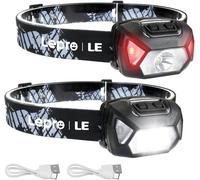 D5000 Super Bright Rechargeable Led Headlamp, 2000lux Led Head Torch White And Red Light 6 Lighting Modes Ipx4 For Running, Fishing, Cycling, Camping ¿ 2 Pcs