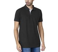 D555 Duke Grant Polo en coton à trois boutons pour homme, Noir , M
