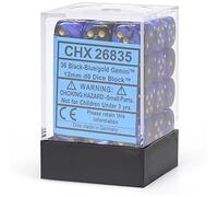 Chessex - Dés D6 12 mm - noir et bleu avec doré - lot de 36