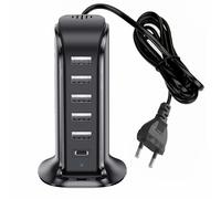 D97CS Chargeur USB 6 ports Multiple 6 ports Station de charge USB Chargeur de bureau avec câble d'alimentation Plusieurs appareils Quick Charge Compatible avec, téléphone portable,tablette, smartphone