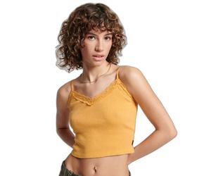 DÃ©bardeur cÃŽtelÃ© liserÃ© dentelle femme Superdry Jaune M/L