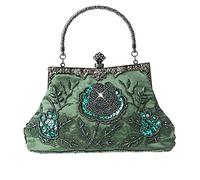 DA BODAN Vintage Floral Perlé Strass Broderie D'embrayage Paillettes De Mariage De Bal De Noce Sac De Mariée Bandoulière Soirée Sac À Main (Vert)