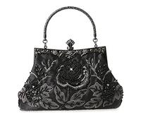 DA BODAN Vintage Floral Perlé Strass Broderie D'embrayage Paillettes De Mariage De Bal De Noce Sac De Mariée Bandoulière Soirée Sac À Main (Noir)