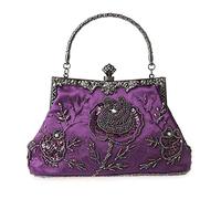 DA BODAN Vintage Floral Perlé Strass Broderie D'embrayage Paillettes De Mariage De Bal De Noce Sac De Mariée Bandoulière Soirée Sac À Main (violet)